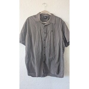 Volcom Mens Striped Short Sleeve Button Up Shirt Stony S Brown Large